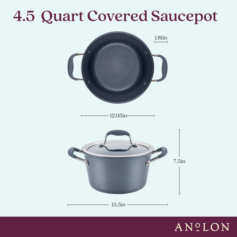 Anolon Advanced Home Hard-Anodized Nonstick Tapered Sauce Pan/Saucepot, 4.5-Quart (Moonstone) - Image 2